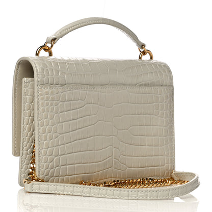 Saint Laurent Calfskin Crocodile Embossed Monogram Sunset Chain Wallet Blanc Vintage 2 of 10