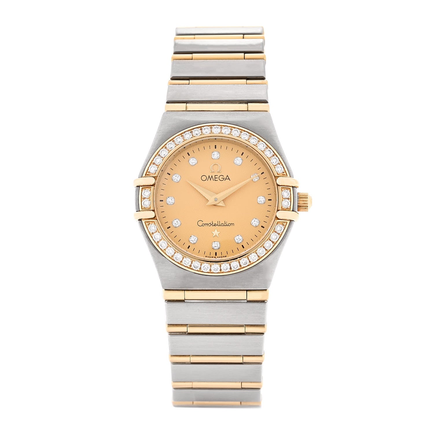 Omega Stainless Steel 18K Yellow Gold Diamond Bezel 25mm Constellation Quartz Watch Champagne 1277.15.00 1 of 5