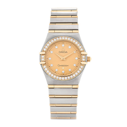Omega Stainless Steel 18K Yellow Gold Diamond Bezel 25mm Constellation Quartz Watch Champagne 1277.15.00 1 of 5