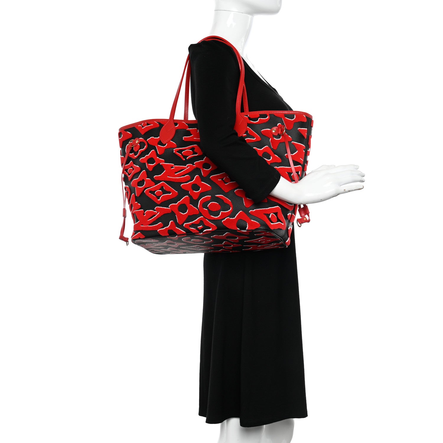 Louis Vuitton X UF Tufted Monogram Neverfull MM Black Red 2 of 11