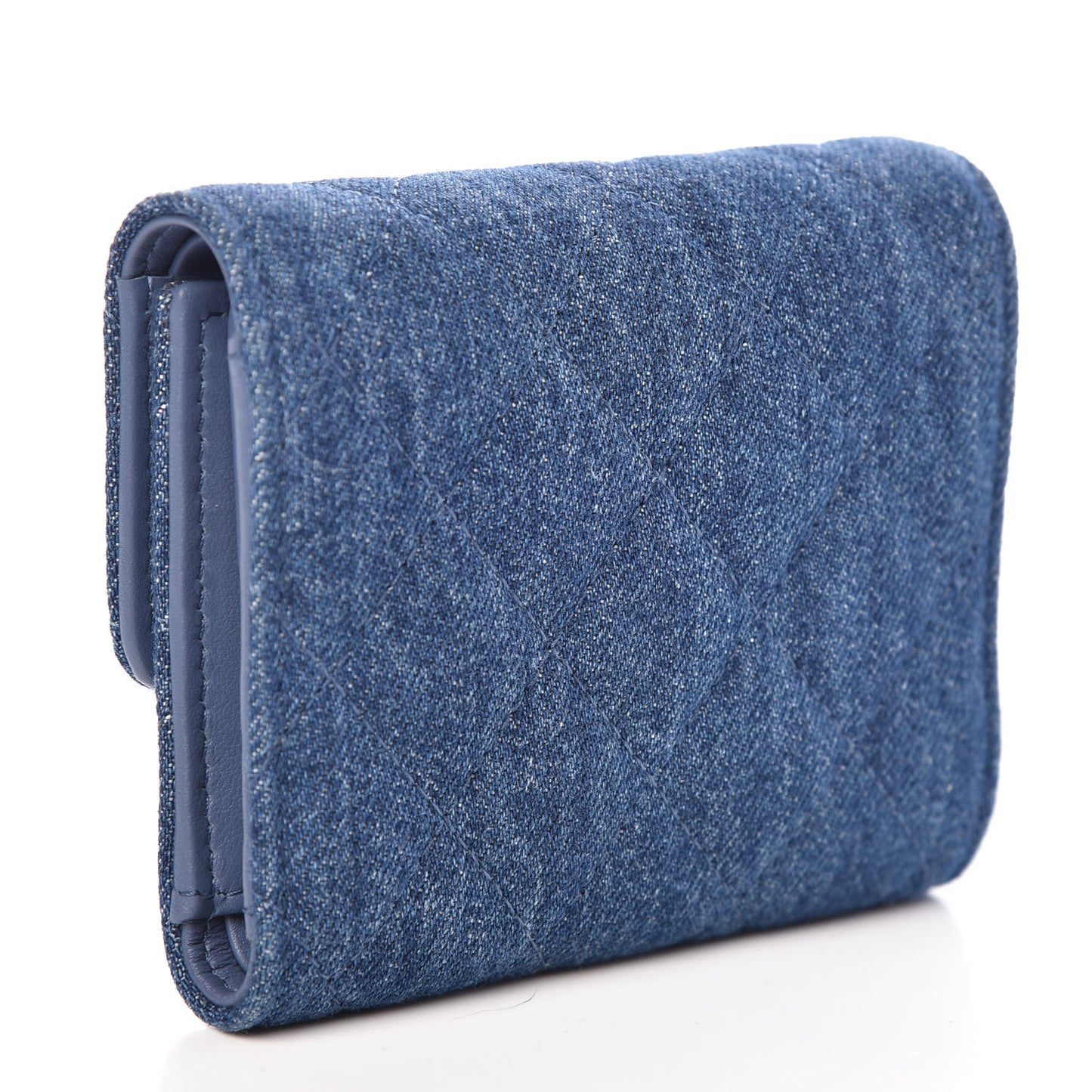 Denim Quilted Small Camellia Flap Wallet Blue