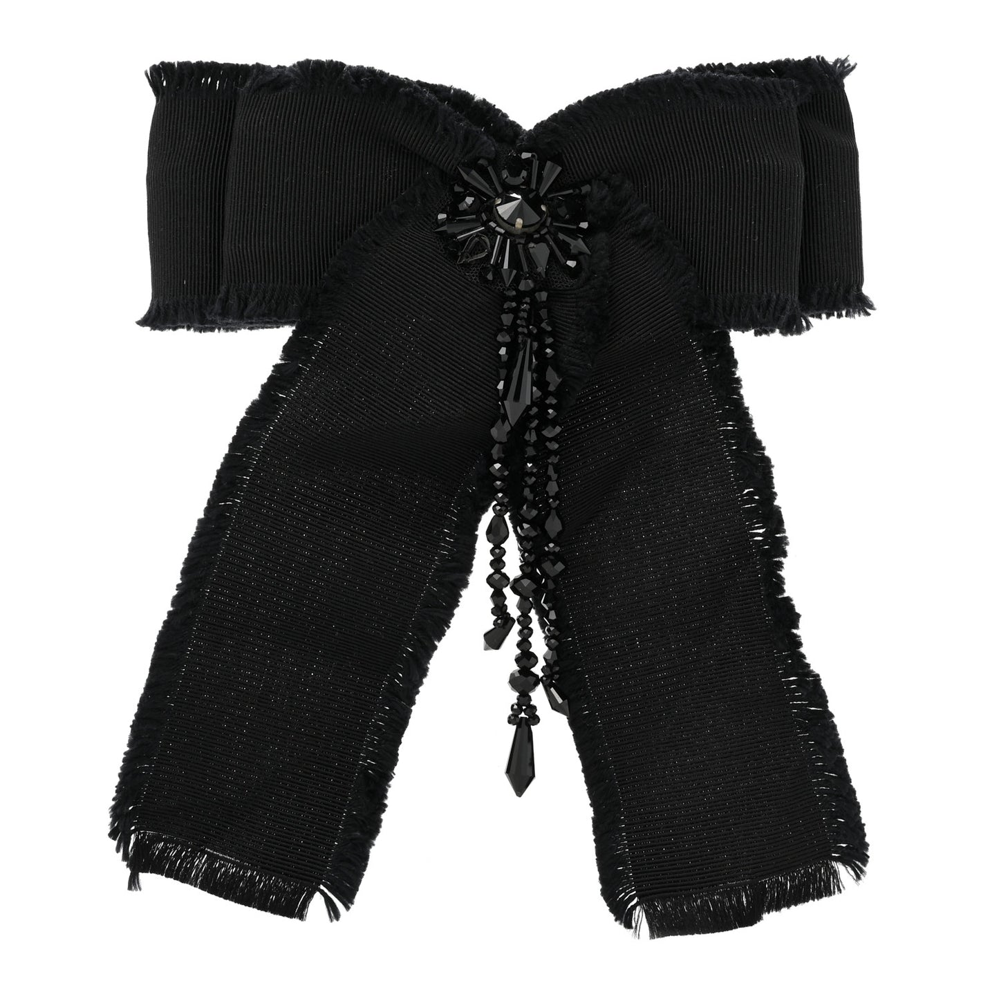 Grosgrain Crystal Bow Brooch Black