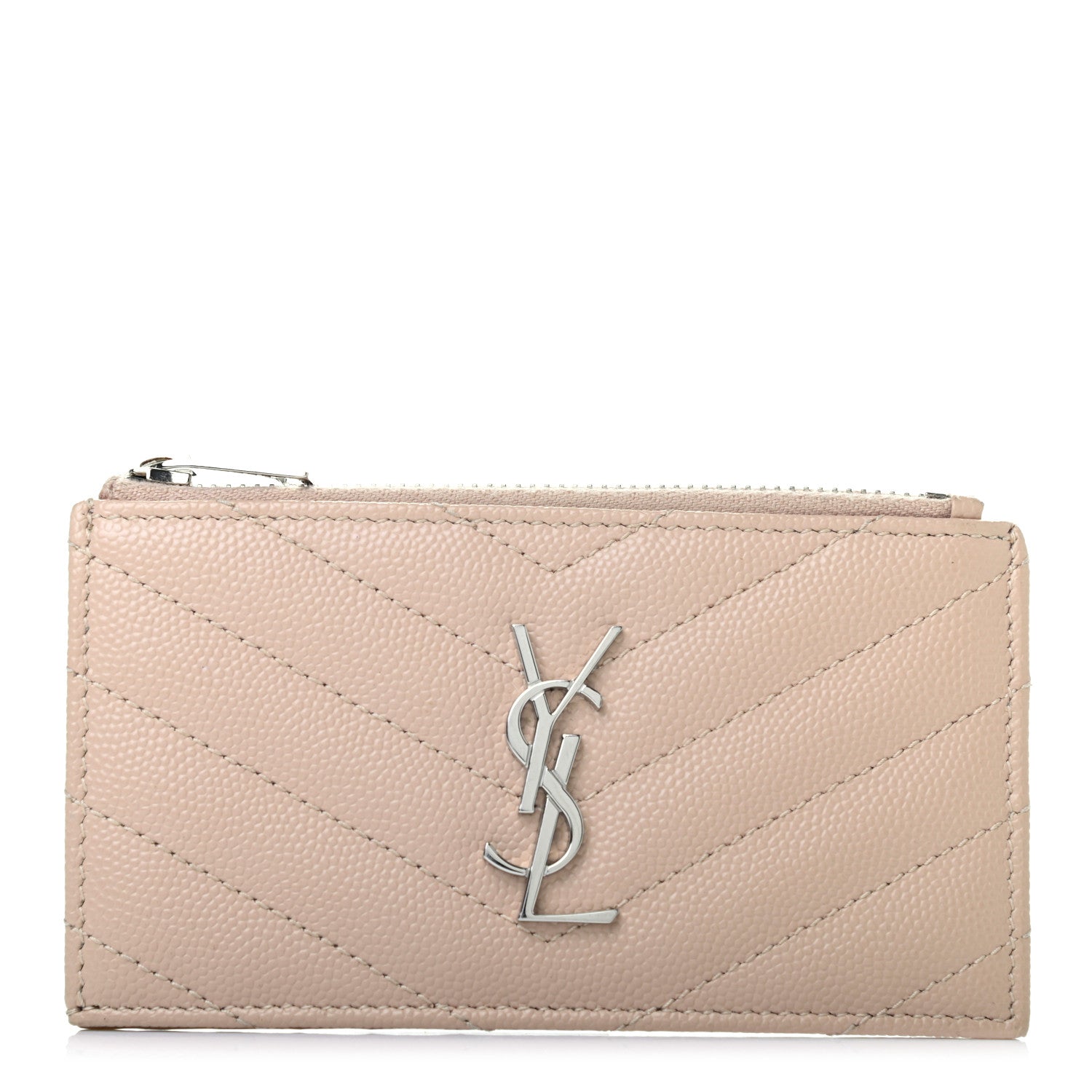 Saint Laurent Monogram Grain de Poudre 5 Fragments Zip Pouch Card Holder Nude Powder 1 of 7