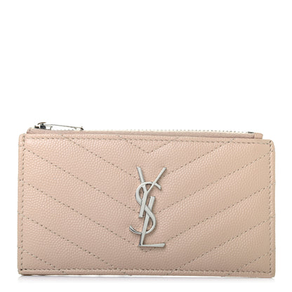Saint Laurent Monogram Grain de Poudre 5 Fragments Zip Pouch Card Holder Nude Powder 1 of 7