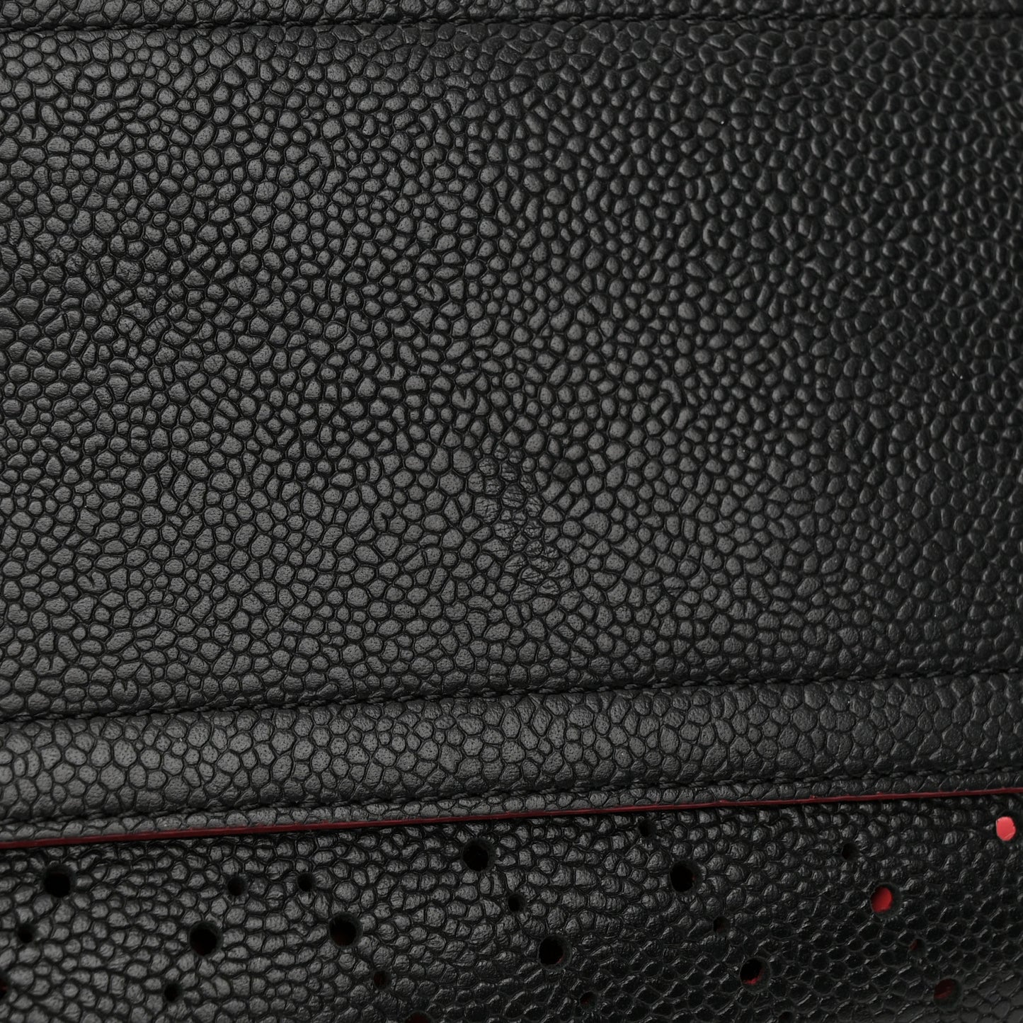 Perforated Grained Calfskin Large Shopping Tote Black