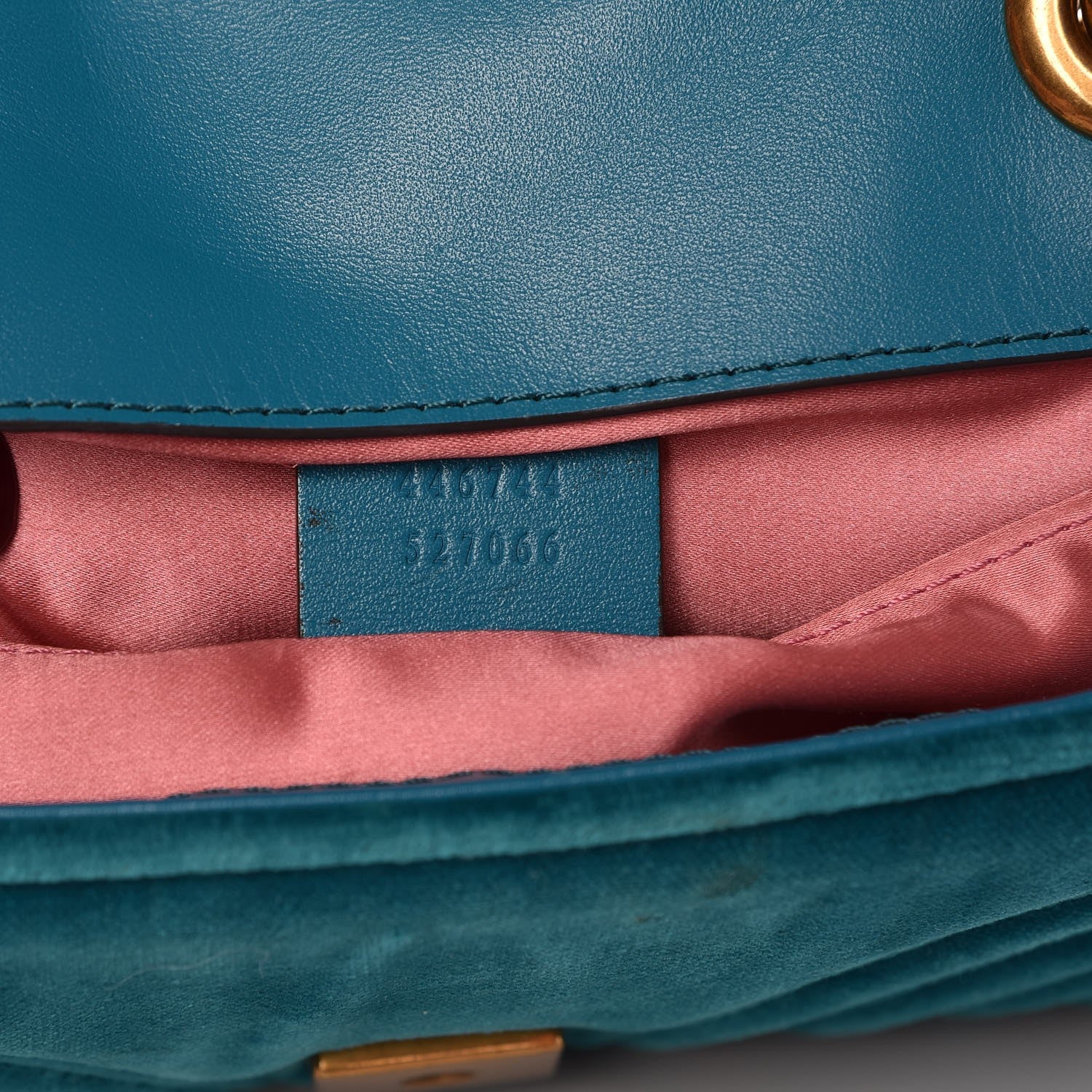 Gucci Velvet Matelasse Mini GG Marmont Shoulder Bag Pavone Cyan 7 of 11