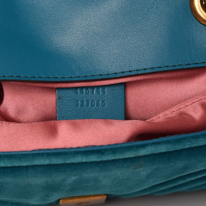 Gucci Velvet Matelasse Mini GG Marmont Shoulder Bag Pavone Cyan 7 of 11