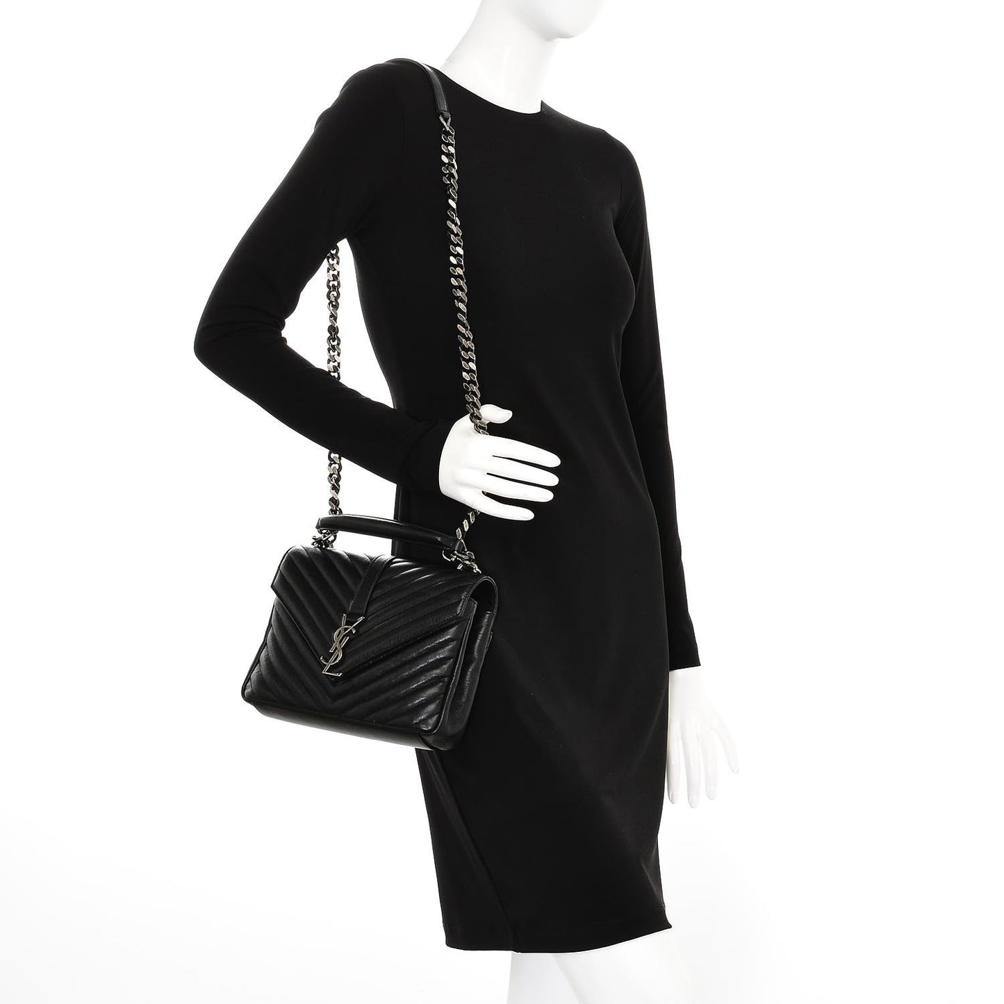 Sheepskin Matelasse Chevron Monogram Medium College Bag Black