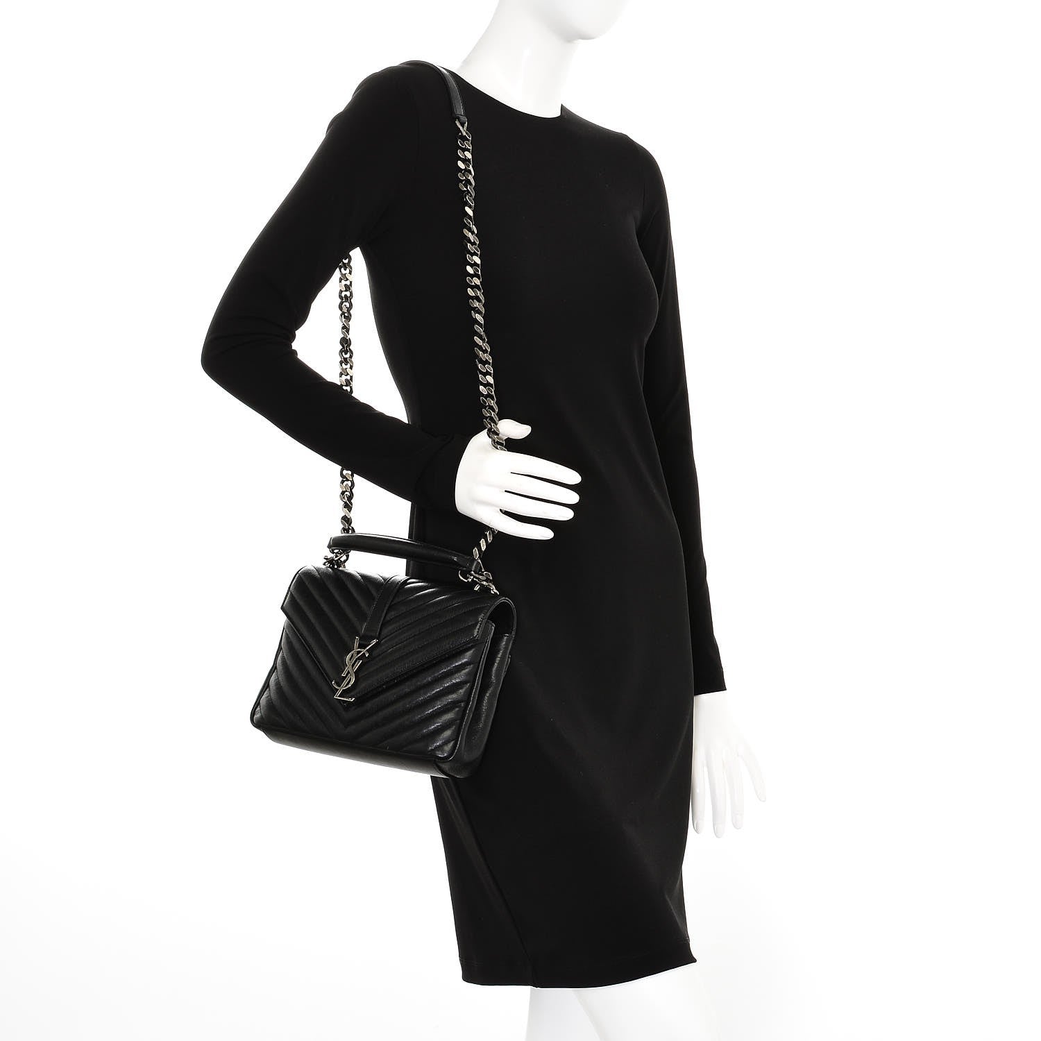 Saint Laurent Sheepskin Matelasse Chevron Monogram Medium College Bag Black 2 of 6