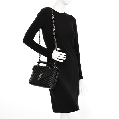 Saint Laurent Sheepskin Matelasse Chevron Monogram Medium College Bag Black 2 of 6