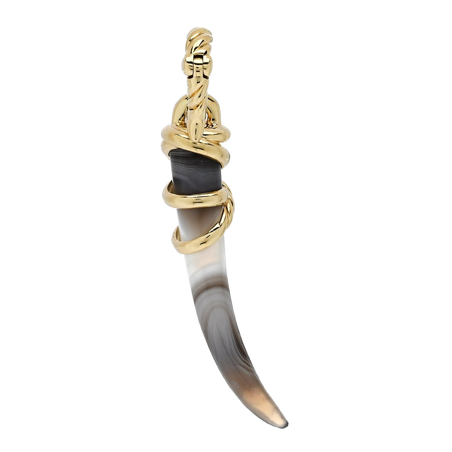 18K Yellow Gold Botswana Agate Tusk Amulet Pendant