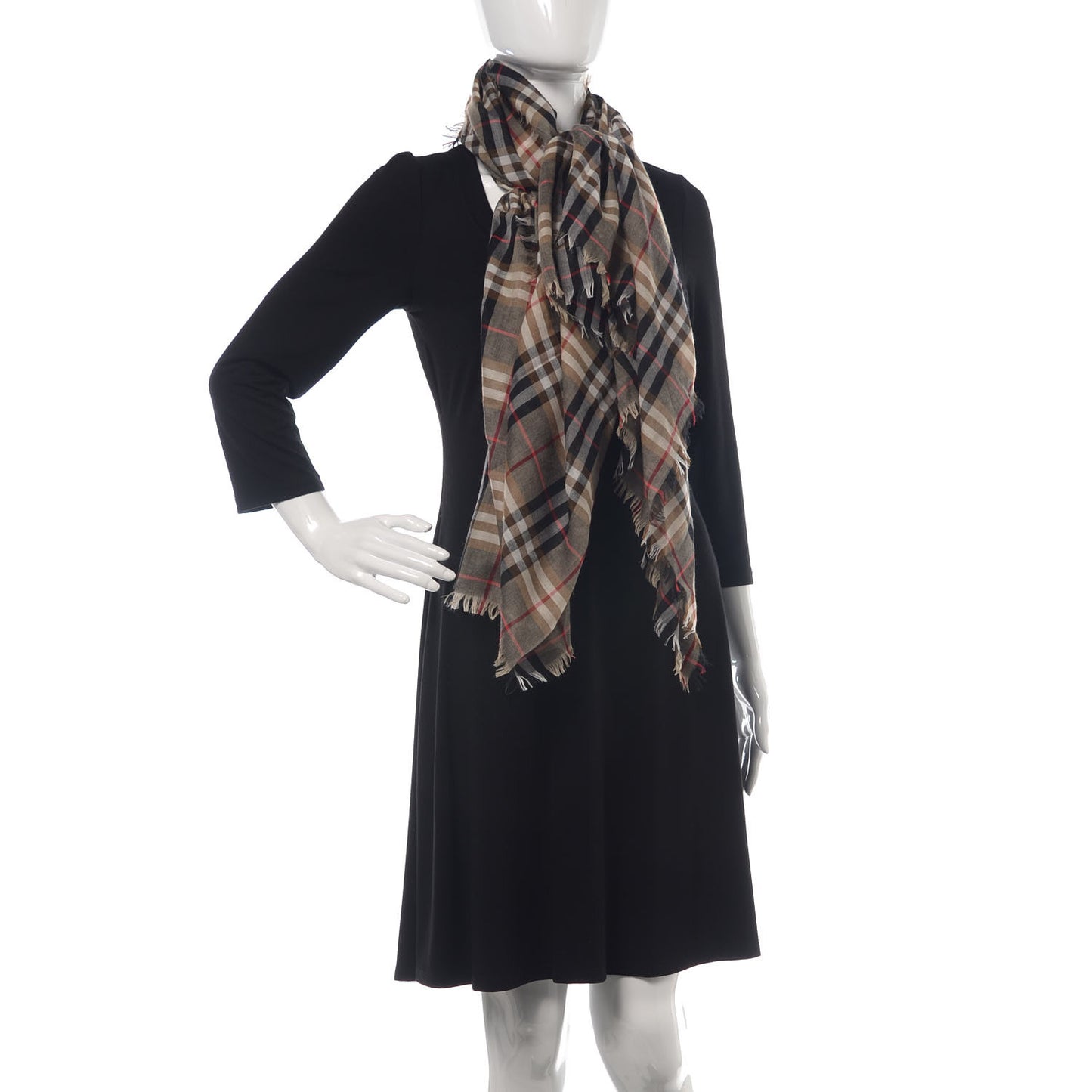 Wool Silk Gauze Vintage Check Lightweight Scarf Mahogany