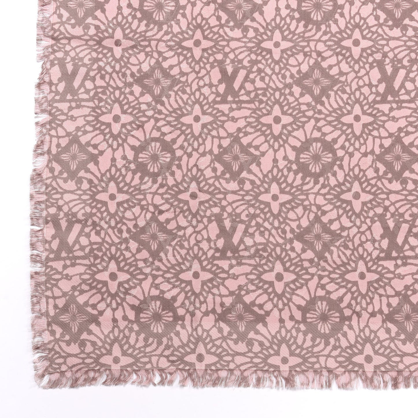 Silk Wool Monogram Dentelle Shawl Scarf Rose Poudre