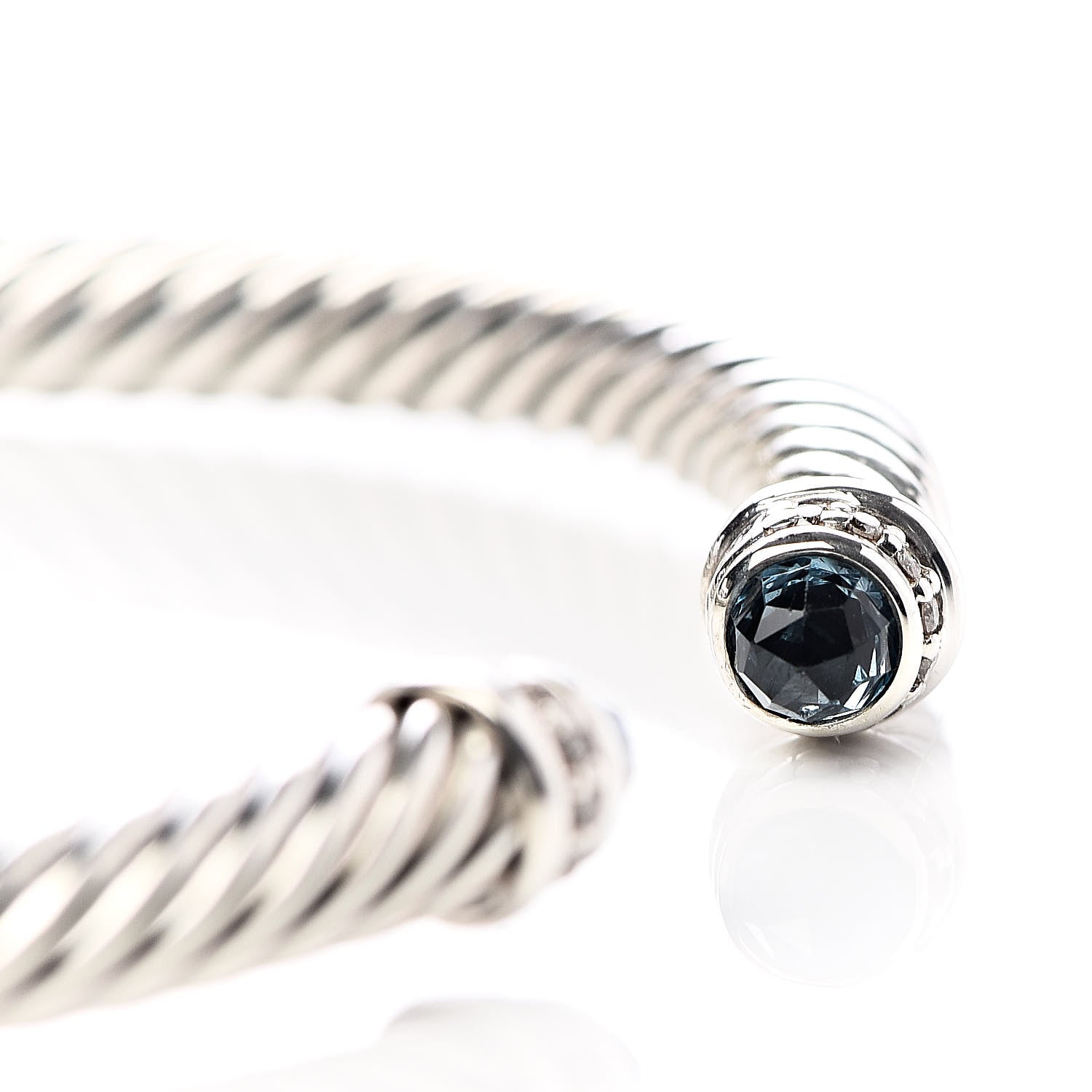 David Yurman Sterling Silver Diamond Blue Topaz 5mm Cable Classics Bracelet 6 of 6