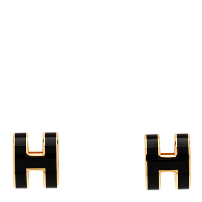 Hermes Gold Lacquered Mini Pop H Earrings Black 1 of 5
