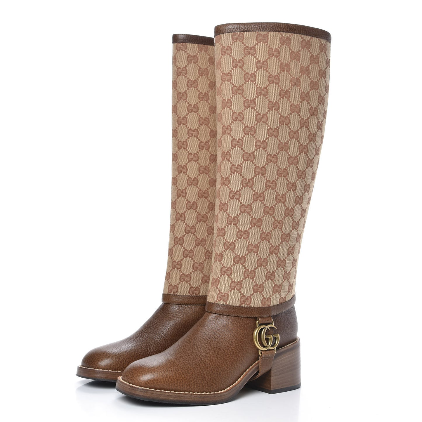 GG Monogram Calfskin Lola Tall Boots 38 Beige Ruggine Cuir
