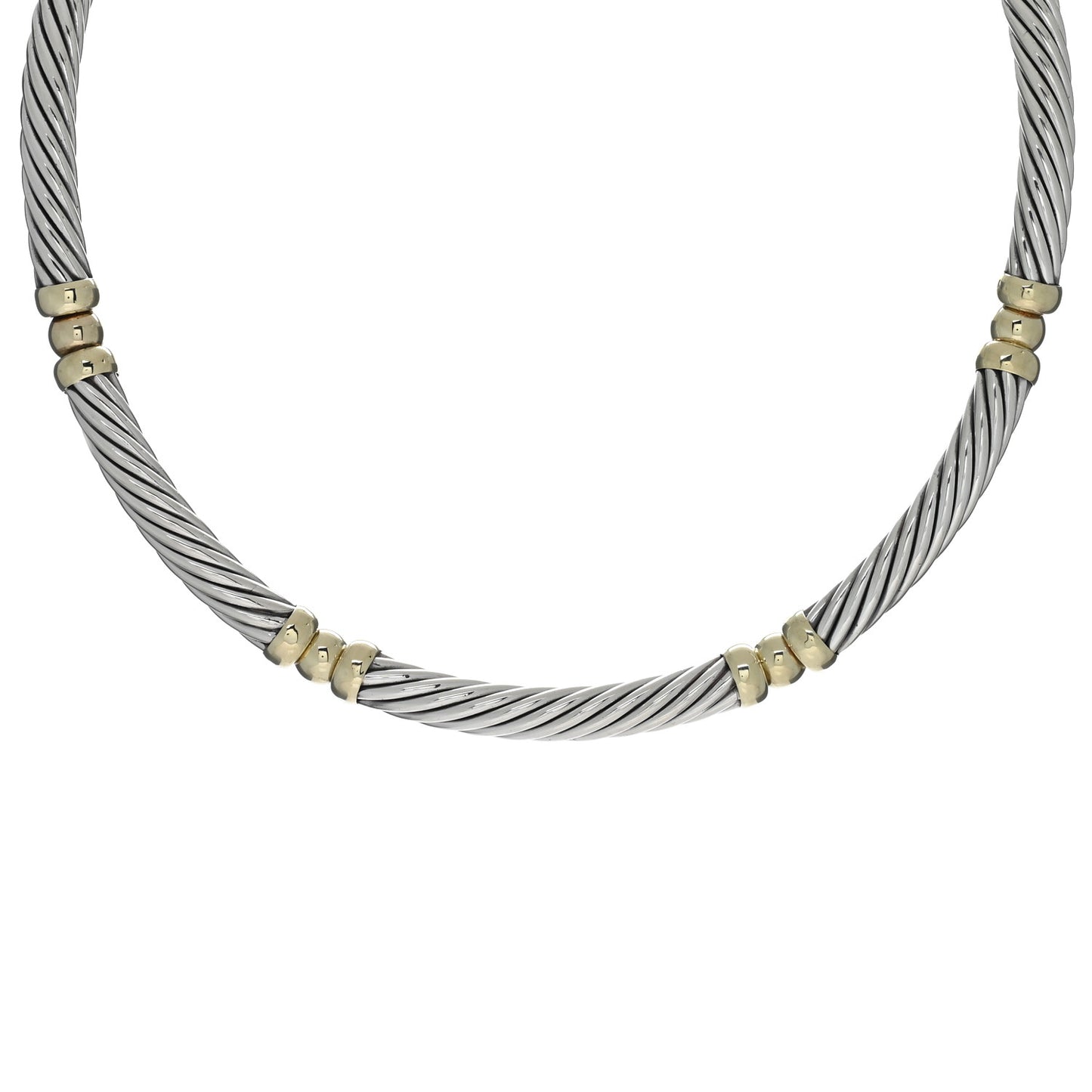 Sterling Silver 14K Yellow Gold Cable Buckle Collar Necklace
