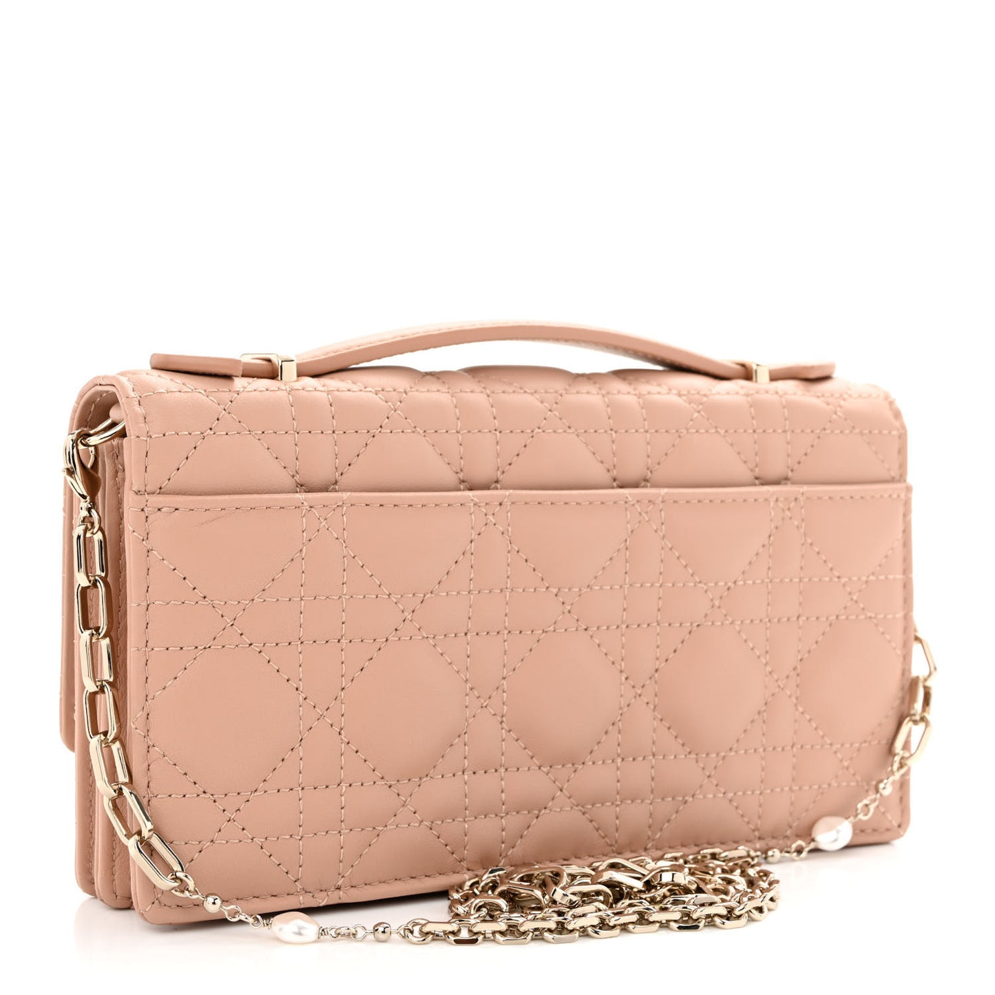 Lambskin Lady Dior Top Handle Clutch Caramel Beige