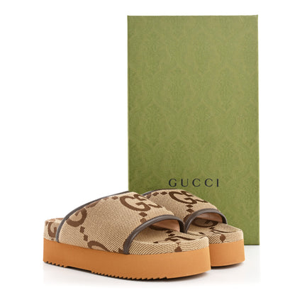 Gucci Monogram Jumbo GG Nappa Samoa Platform 40mm Slide Sandals 37 Camel Ebony New Acero 10 of 10