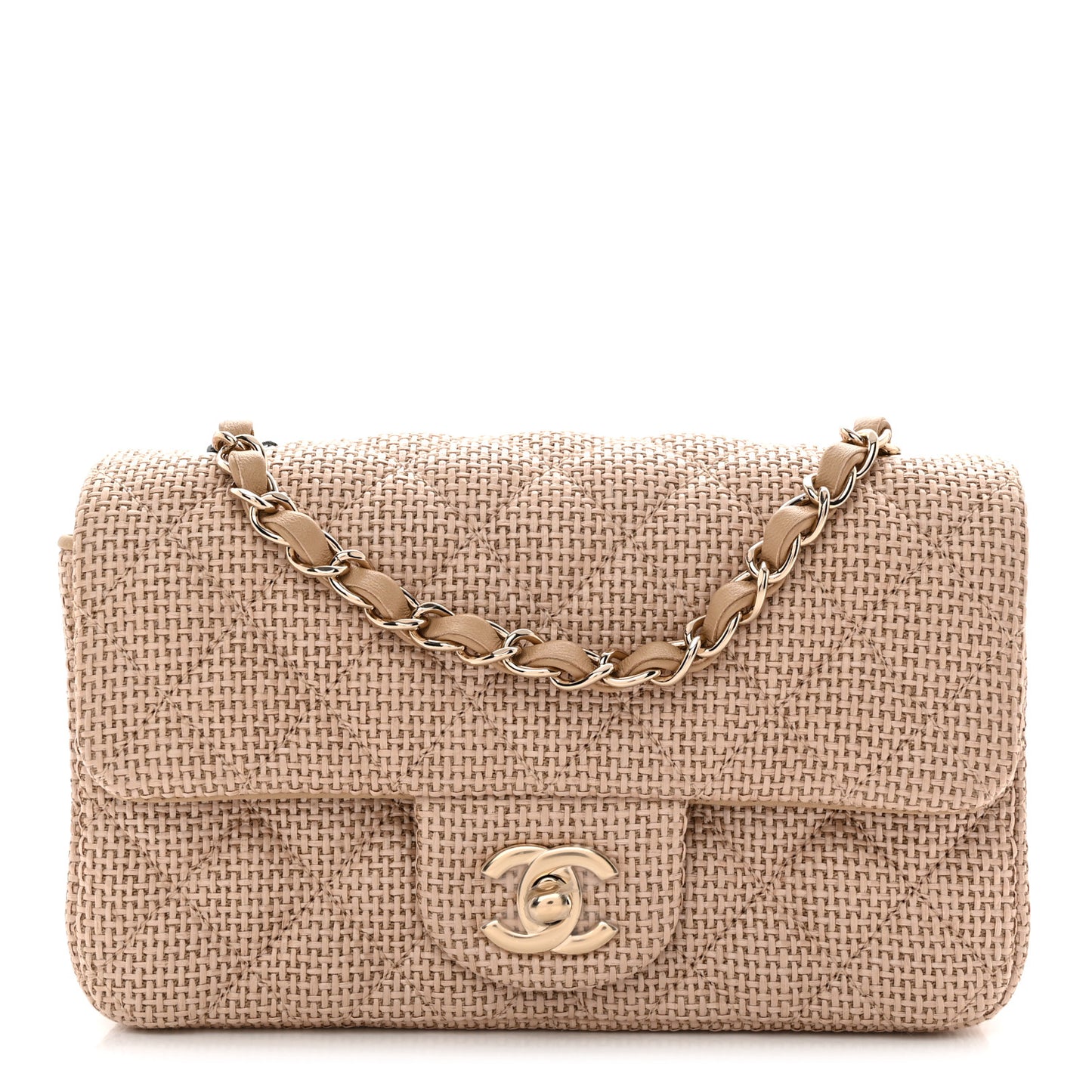 Braided Raffia Quilted Mini Rectangular Flap Dark Beige