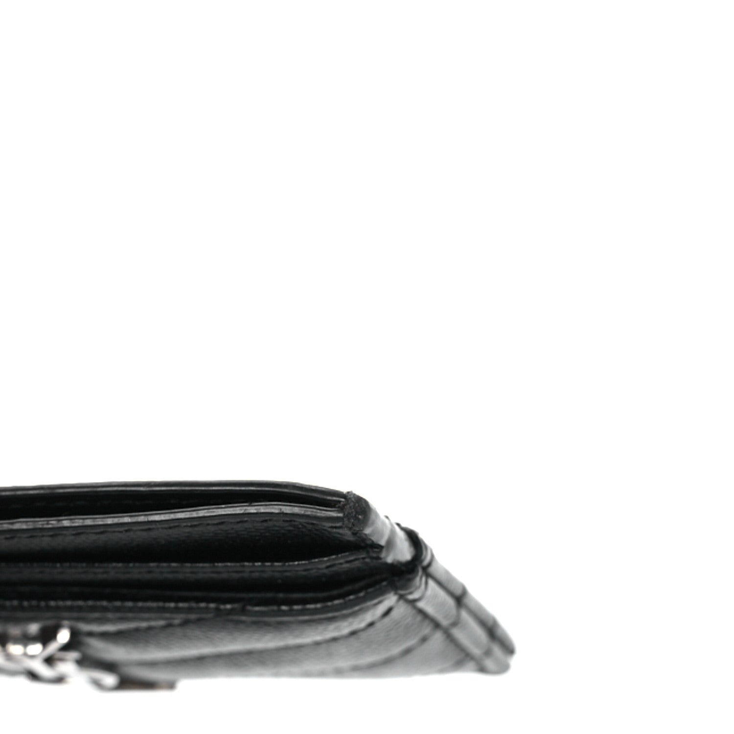 Saint Laurent Grain De Poudre Matelasse Chevron Monogram Credit Card Case Black 8 of 10