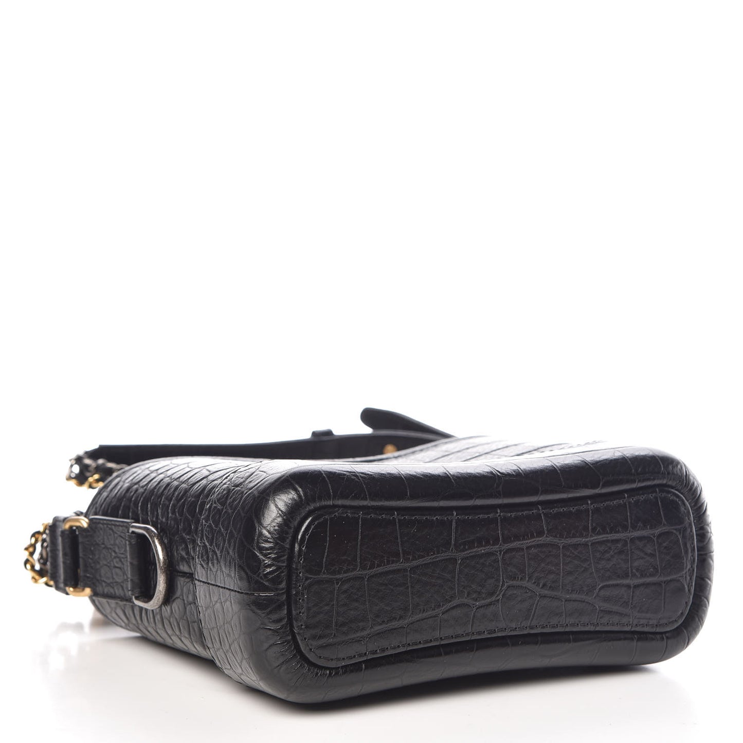 Calfskin Crocodile Embossed Small Gabrielle Cocodile Hobo Black