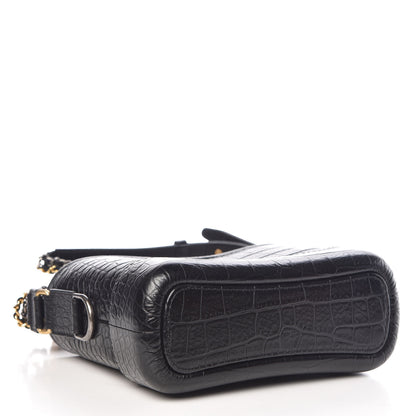 Chanel Calfskin Crocodile Embossed Small Gabrielle Cocodile Hobo Black 4 of 11