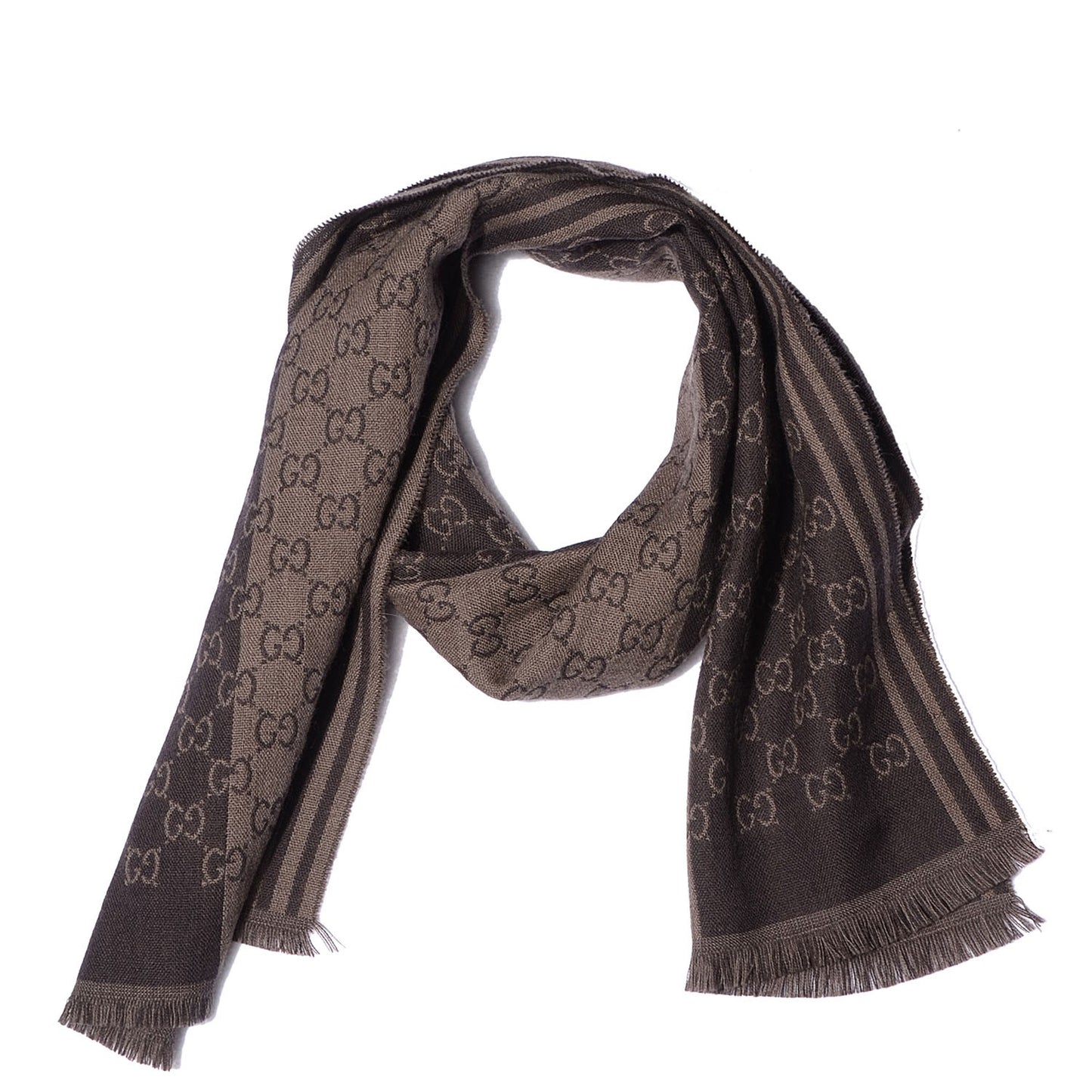 Monogram Wool Fringe Scarf Brown
