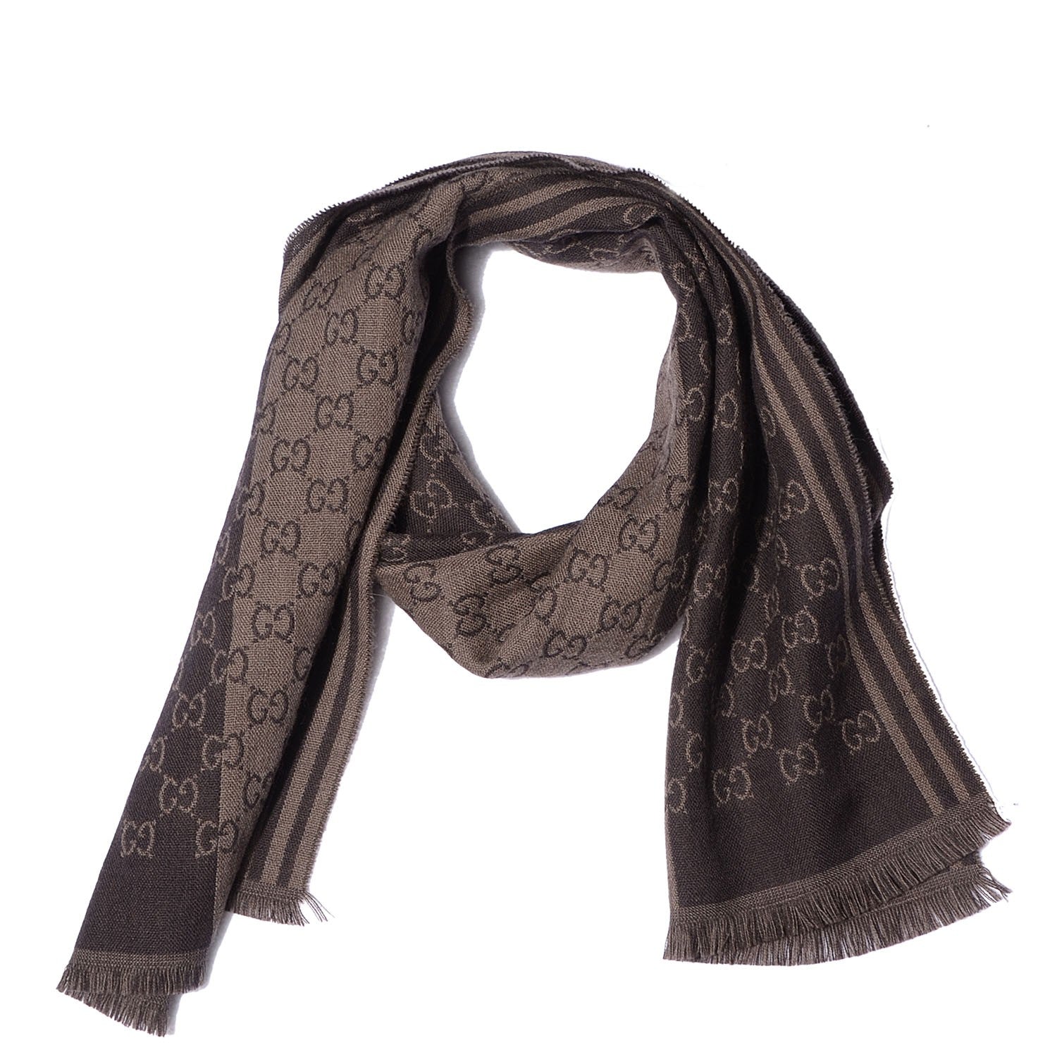 Gucci Monogram Wool Fringe Scarf Brown 1 of 7
