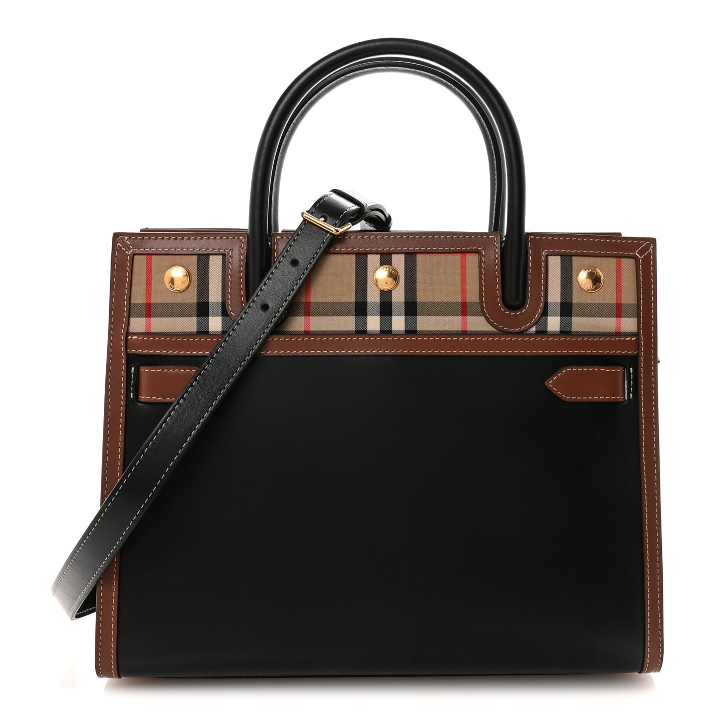Calfskin Vintage Check Small Two Handle Title Bag  Black