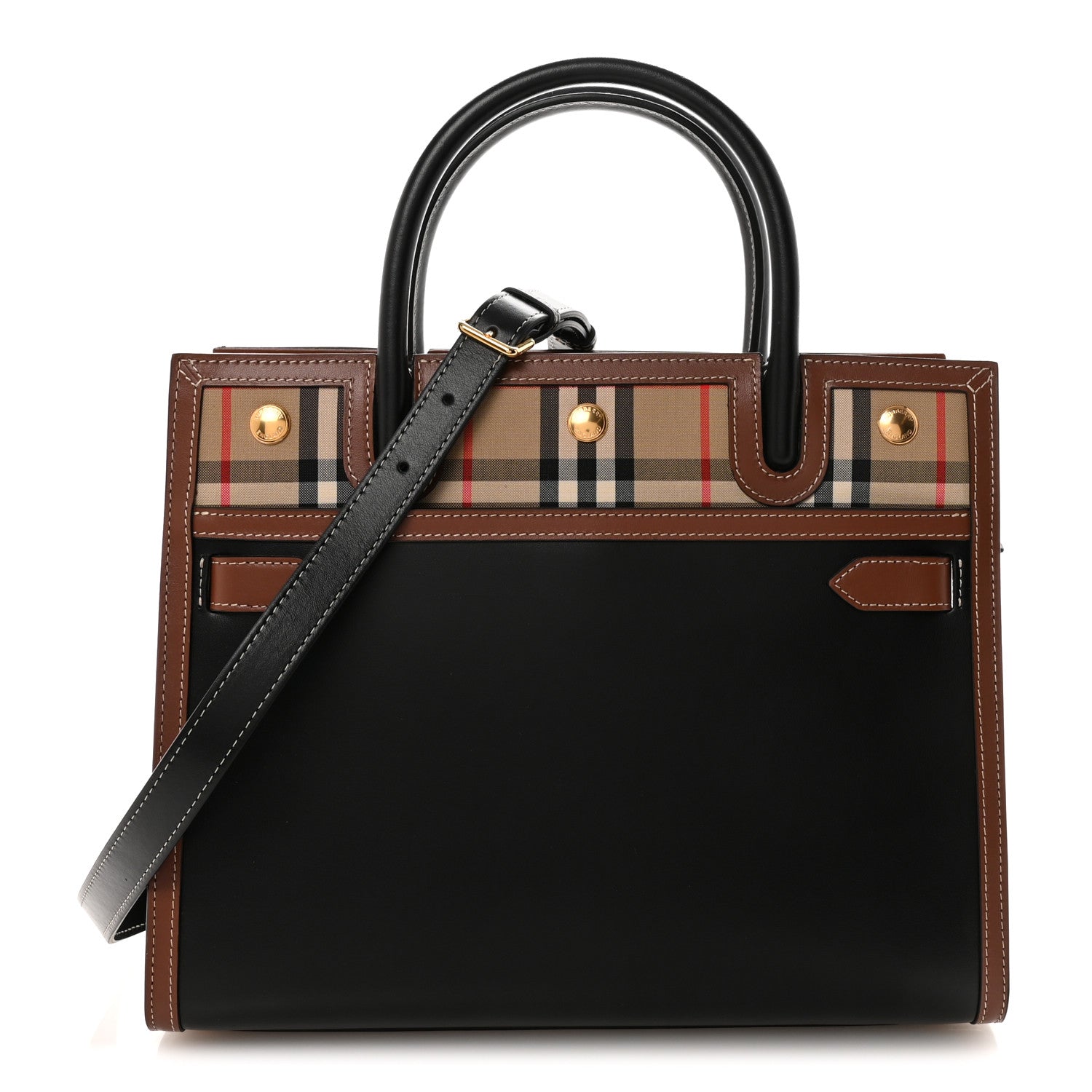Burberry Calfskin Vintage Check Small Two Handle Title Bag  Black 1 of 9
