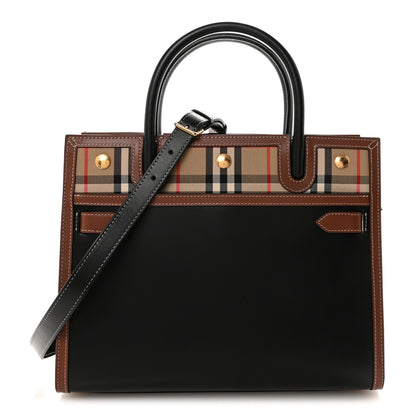 Burberry Calfskin Vintage Check Small Two Handle Title Bag  Black 1 of 9