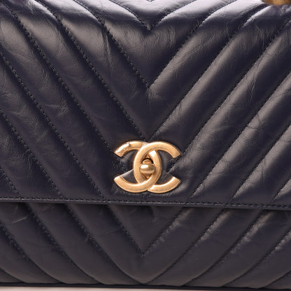 Chanel Aged Calfskin Elaphe Chevron Quilted Small Coco Handle Flap Navy 8 of 12