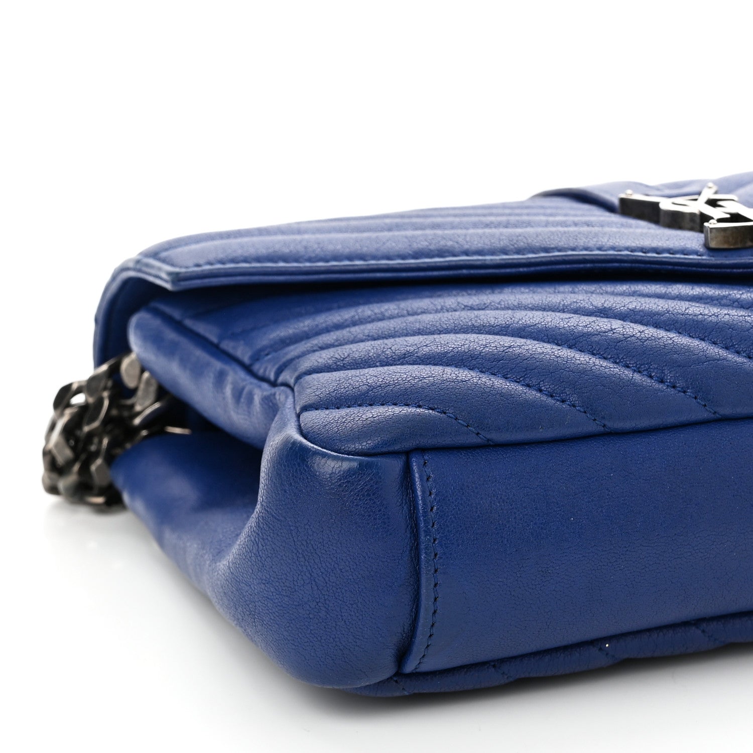 Saint Laurent Sheepskin Matelasse Chevron Monogram Medium College Bag Royal Blue 8 of 10