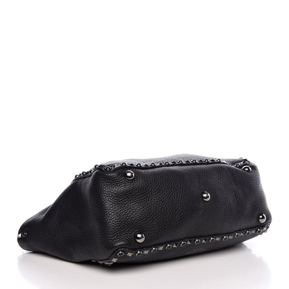 Valentino Garavani Grained Calfskin Onyx Medium Rockstud Rolling Tote Black 4 of 9