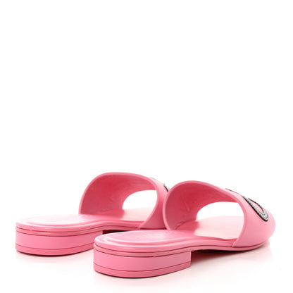 Chanel Calfskin Patent Calfskin Logo Mules 37 Pink Black 4 of 8