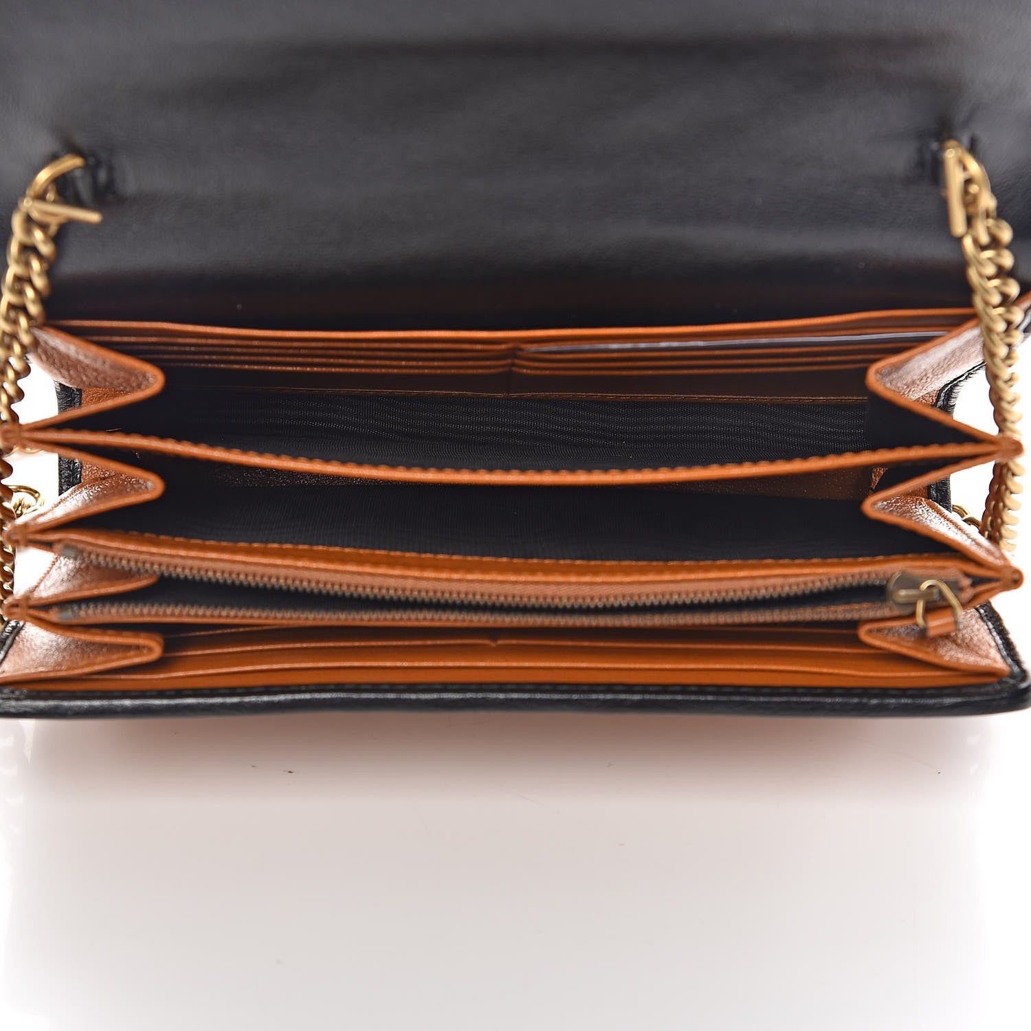 Gucci Vintage Effect Calfskin Matelasse Diagonal Torchon GG Marmont Chain Wallet Cognac 5 of 8