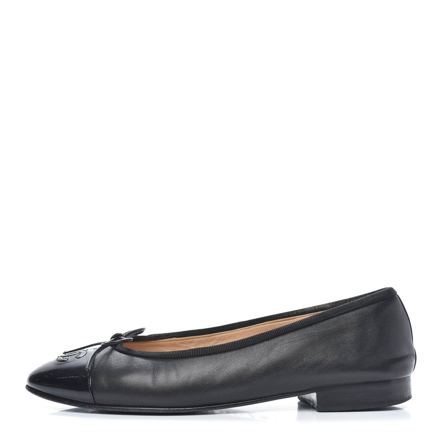 Lambskin Patent Cap Toe Ballerina Flats 38.5 Black