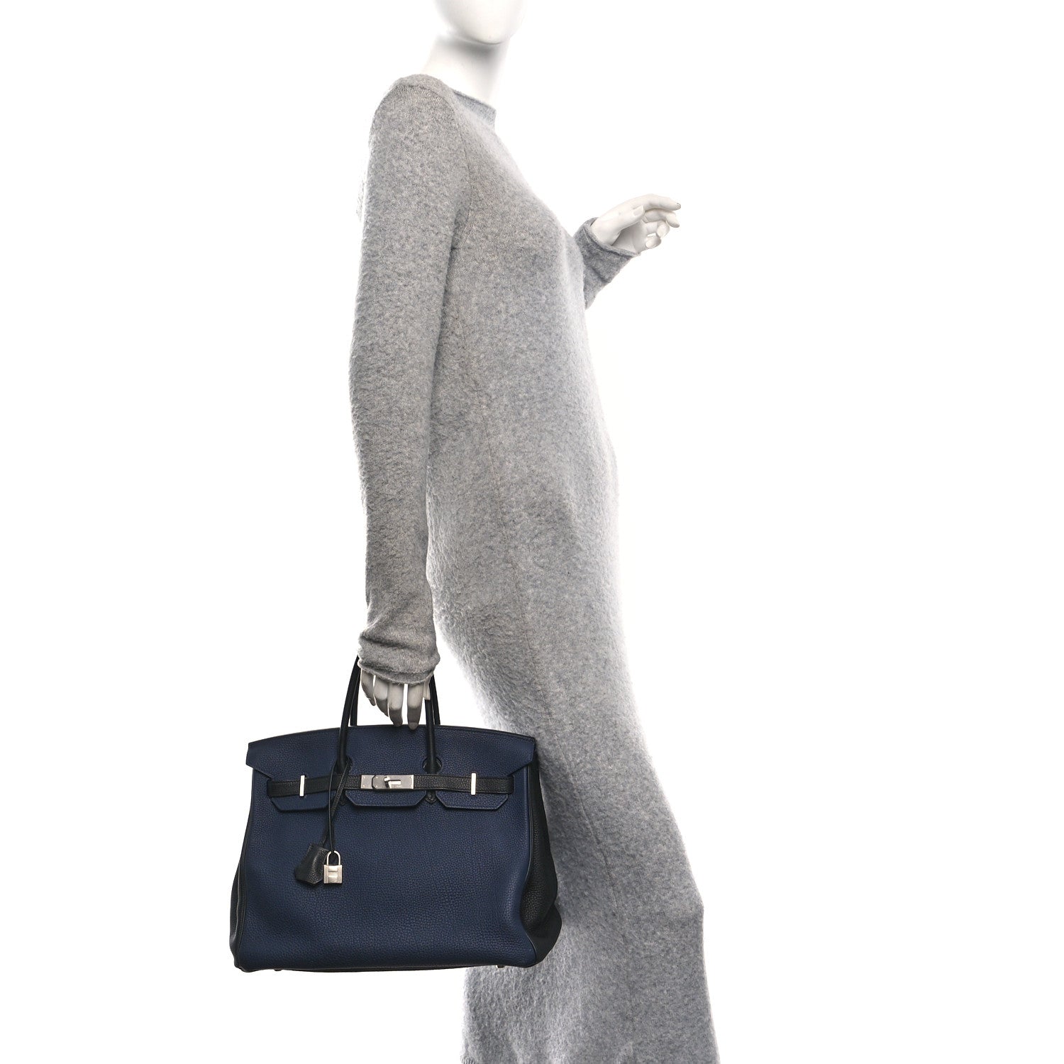 Hermes Togo Bi-Color Horseshoe Birkin 35 Bleu Nuit Black 2 of 10