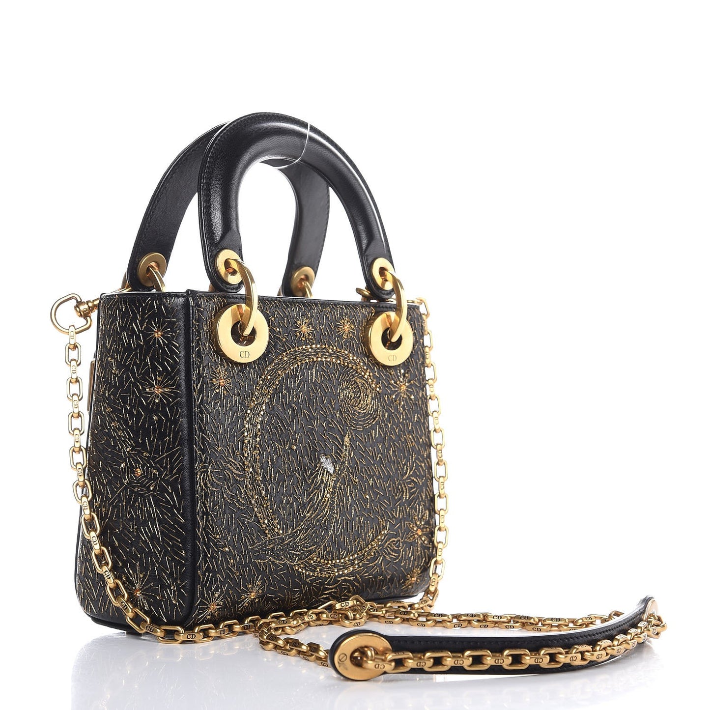 Smooth Calfskin Embroidered Mini The Moon in My Eyes Lady Dior Black
