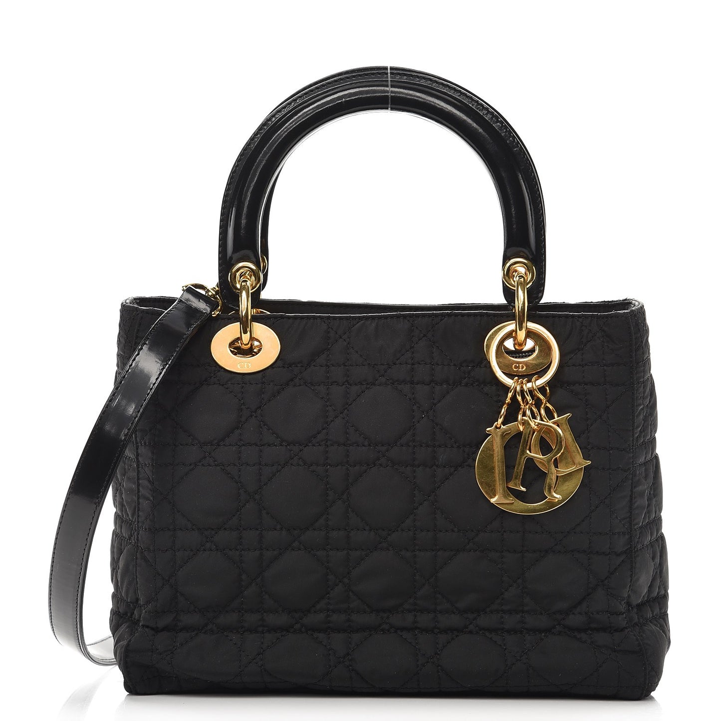Nylon Cannage Medium Lady Dior Black