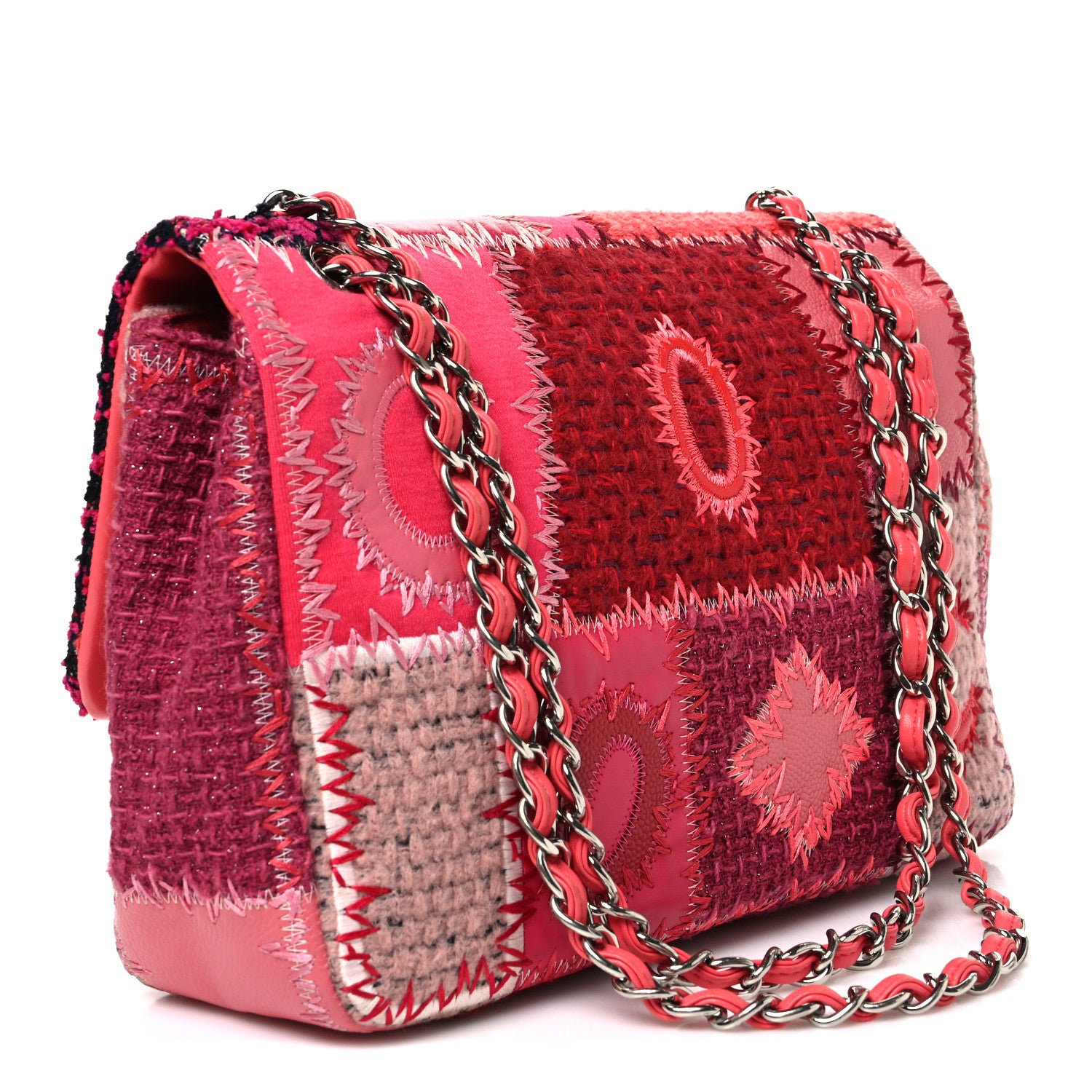 Chanel Tweed Patchwork Jumbo Single Flap Pink 3 of 12