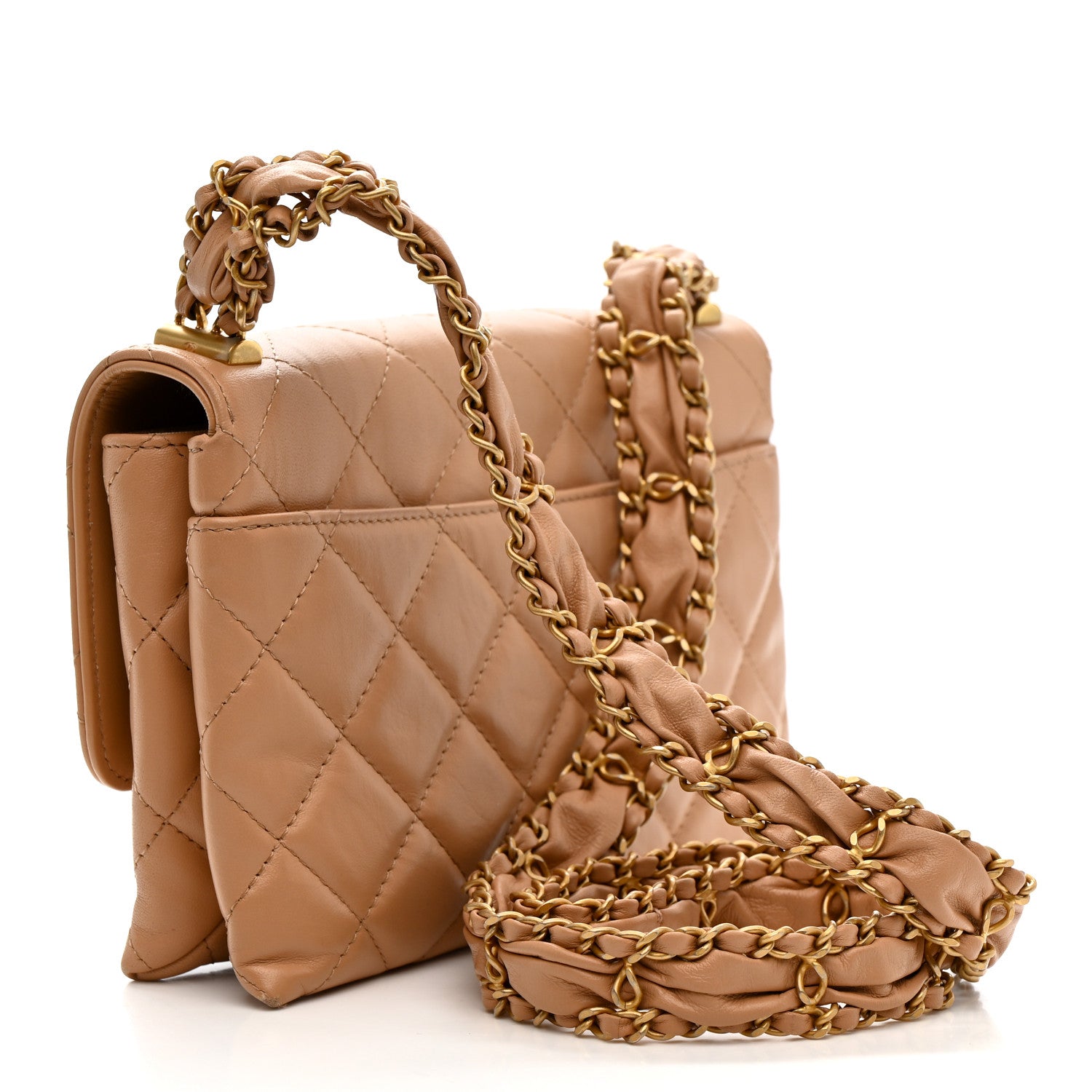 Chanel Crumpled Calfskin Quilted Braided CC Flap Beige 3 of 12