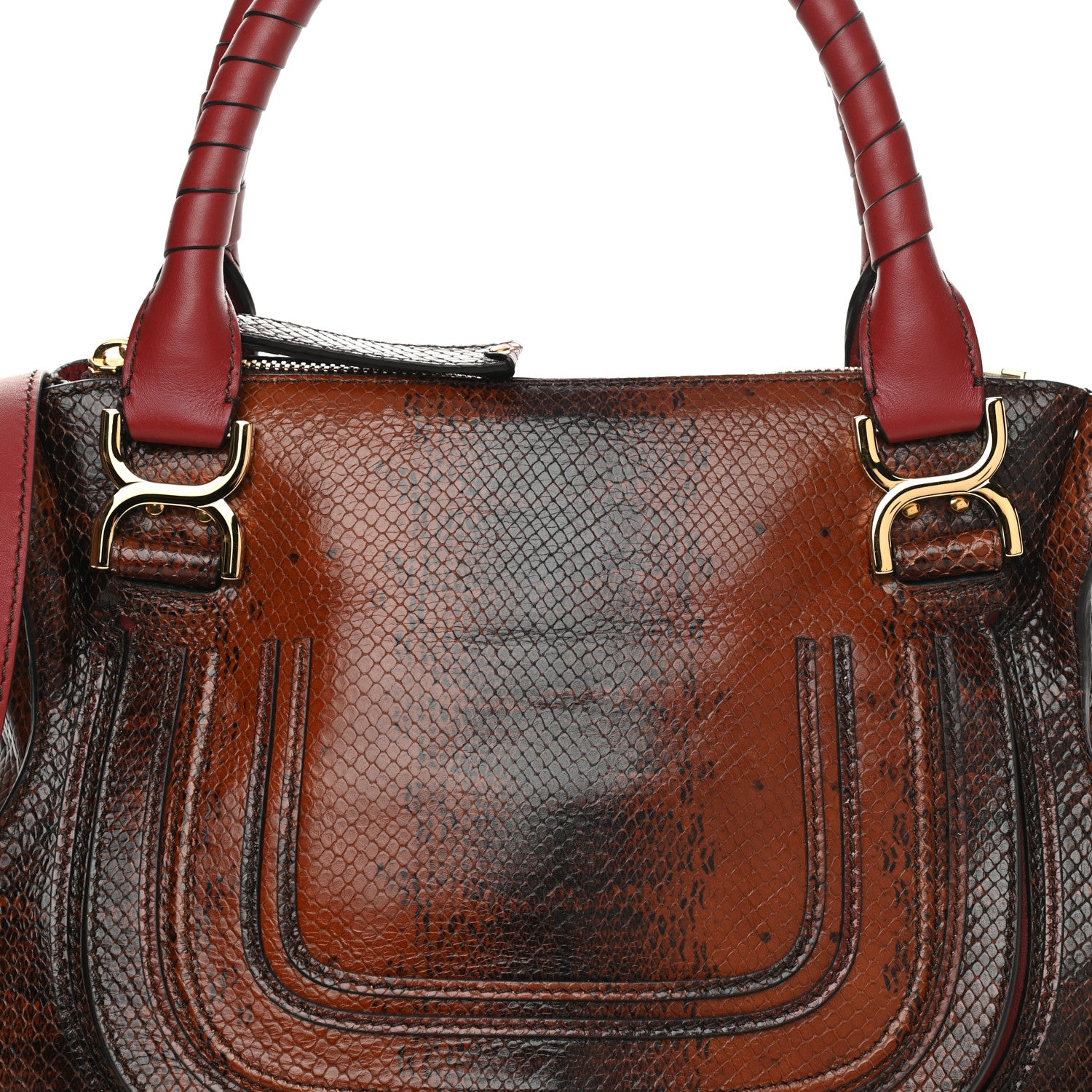 Chloe Calfskin Watersnake Embossed Medium Marcie Satchel Sepia Brown 8 of 14