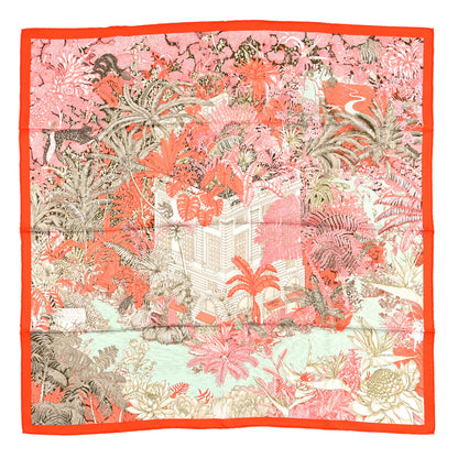 Hermes Silk Faubourg Tropical Scarf 90 Orange Kaki Saumon 1 of 6