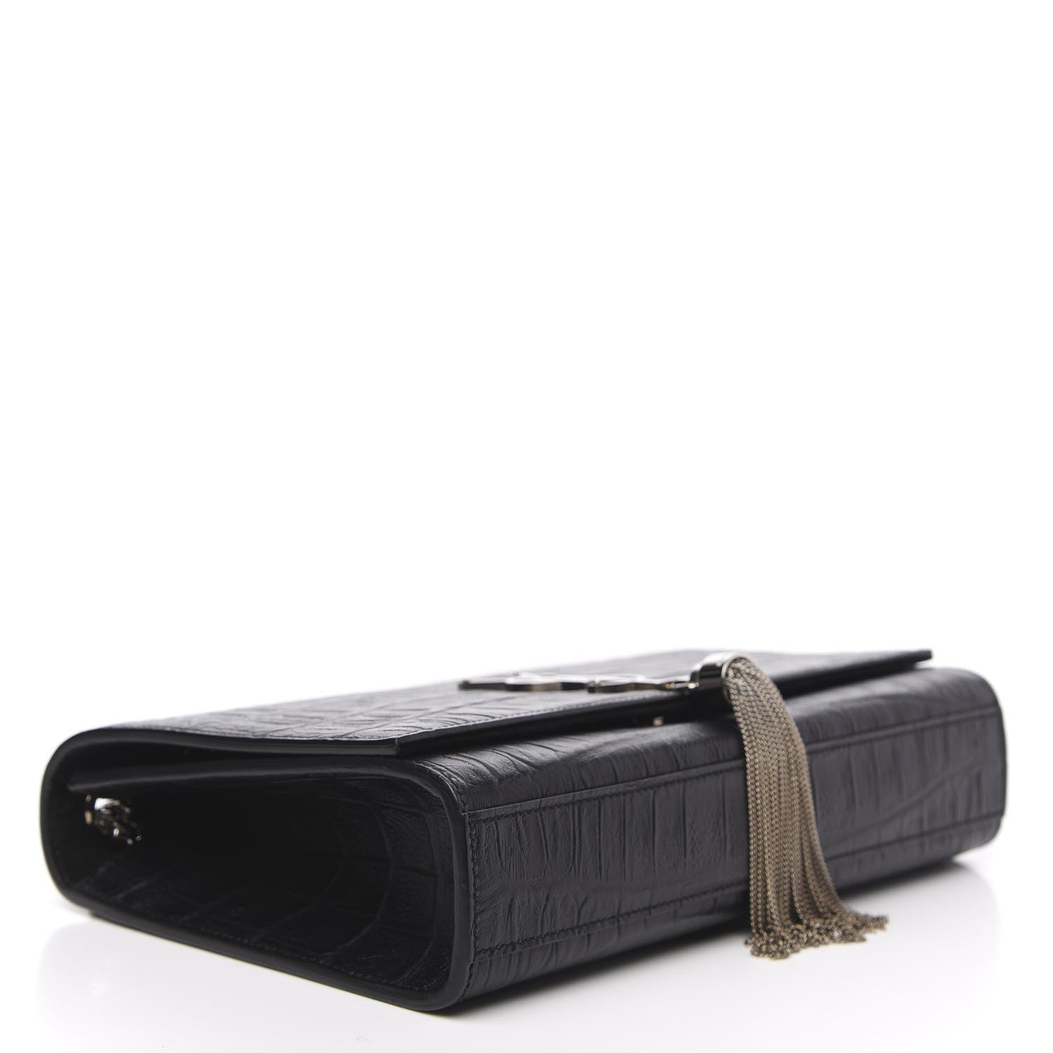 Saint Laurent Calfskin Crocodile Embossed Medium Classic Monogram Kate Tassel Satchel Black 4 of 10