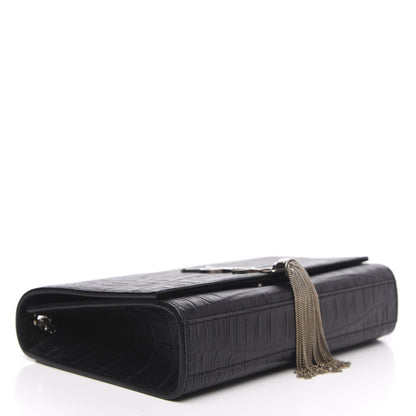 Saint Laurent Calfskin Crocodile Embossed Medium Classic Monogram Kate Tassel Satchel Black 4 of 10