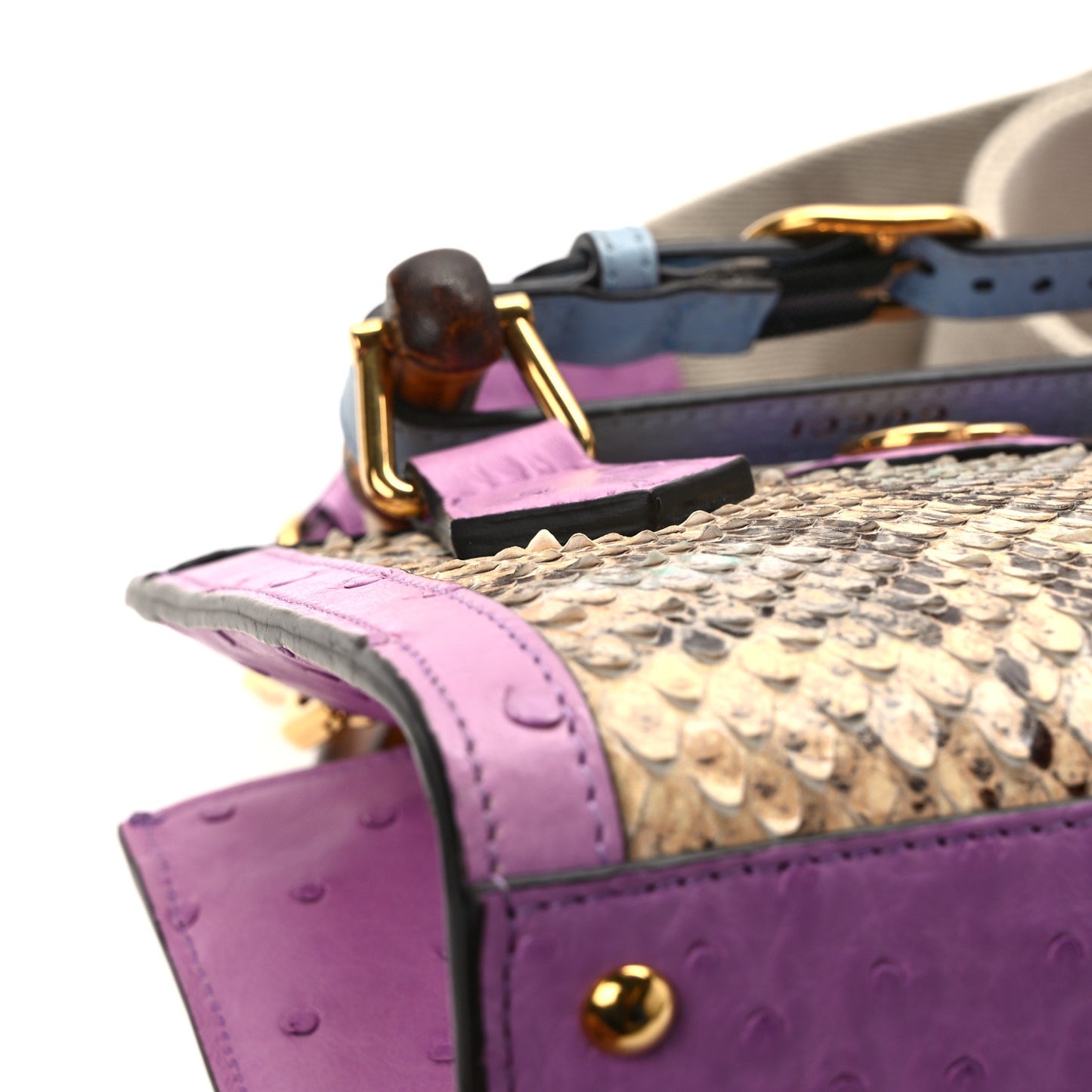 Snakeskin Ostrich Mini Diana Tote Bag Beige Blue Purple