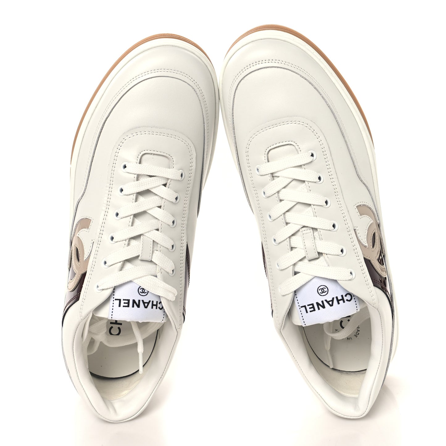 Calfskin Patent Womens CC Sneakers 41 White Burgundy Beige