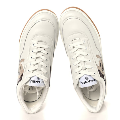 Chanel Calfskin Patent Womens CC Sneakers 41 White Burgundy Beige 2 of 9